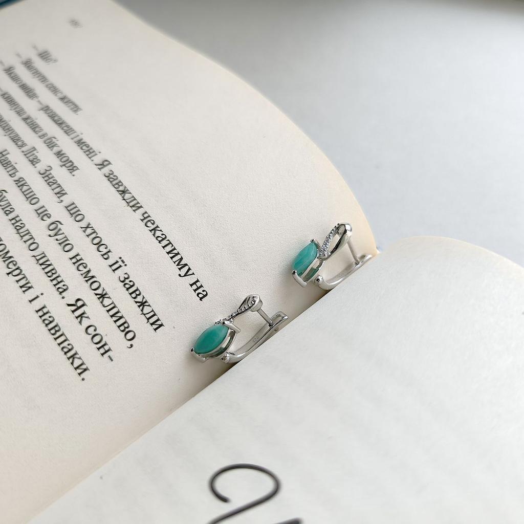Silver Earrings with Natural Emerald 1.189ct, Cubic Zirconia (2163459)