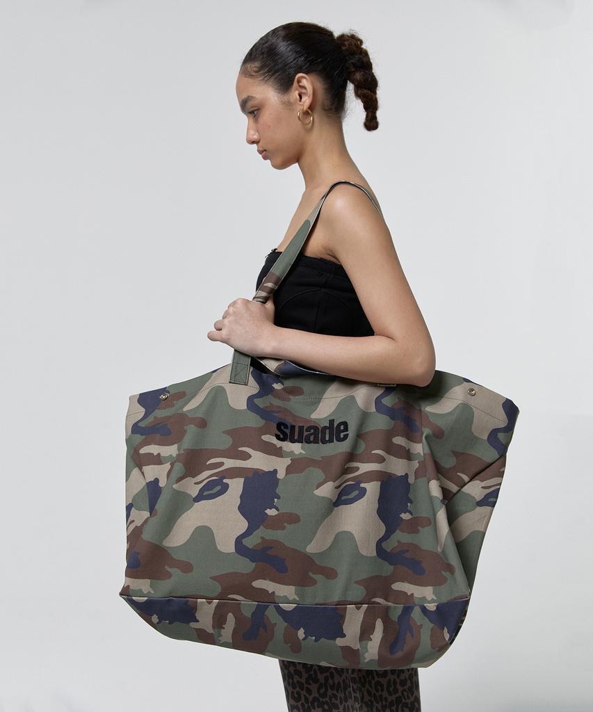 Borsa a Tote Grande in Camoscio Lavato [Mimetico]