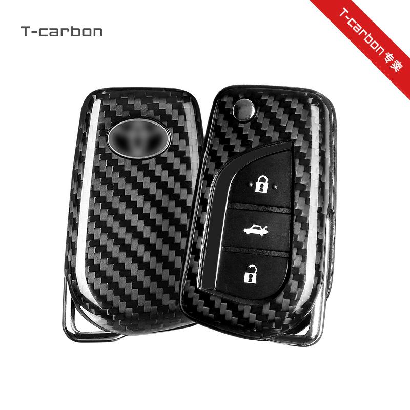 True Carbon Fiber Key Shell Cover for Toyota Highlander, Levin, and Corolla Folding Key