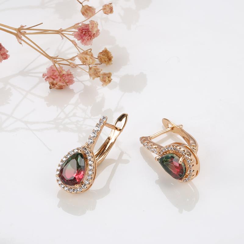 Kinel Fargerike Cubic Zirconia engelske øredobber for kvinner luksus vintage rosegull farge fine smykker