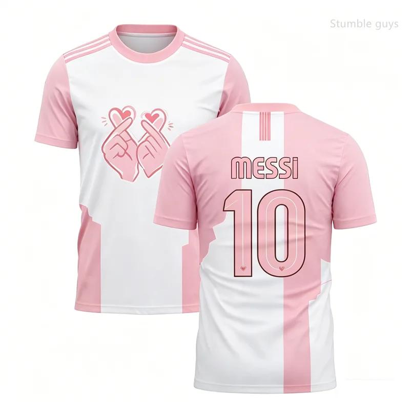 Men Messi No.10 Summer Football Short Sleeve T-shirt Jersey Fashion Oversized Daily Workout Wear Tops Kids Clothes