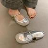 Xiaoxiangfeng Mary Jane Silver Single Shoes New Chinese French Sandals Women's Shoes Spring and Summer Flat-bottomed Bag Head and Half Slippers