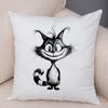 Grumpy Black Cat Pillowcase Double Print Striped Whimsical Cat Cushion Cover Soft Plush Curly Eared Fierce Cat Pillowcase