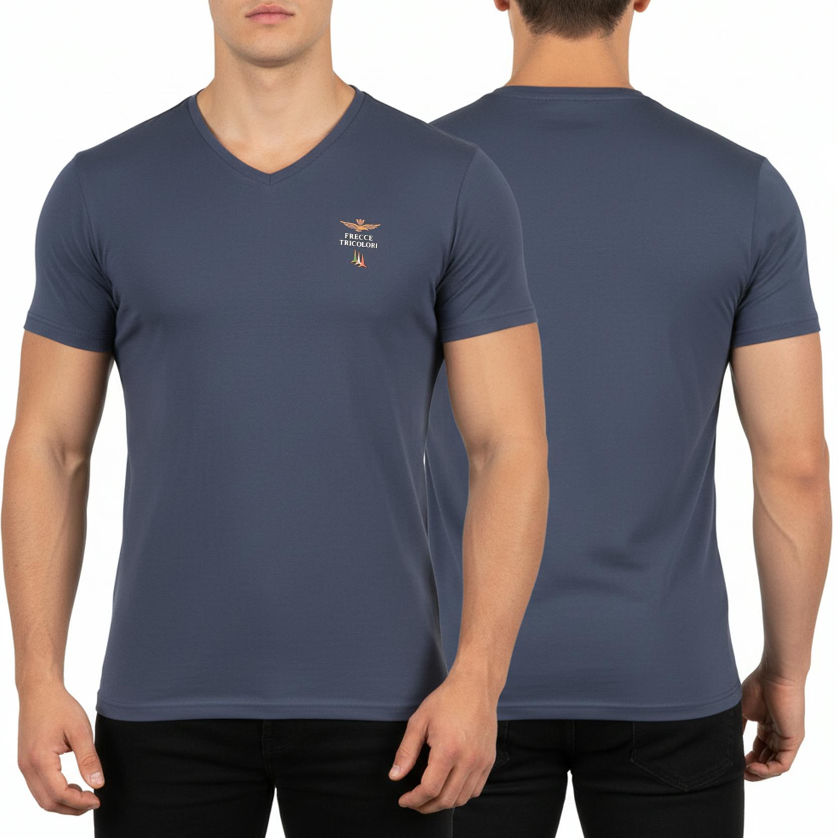 SuperMerchantEU Aeronautica Militare marineblauwe t-shirt heren v-hals SCOTI006J508-08184 L