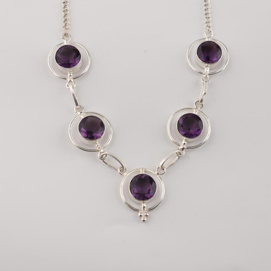 Amethyst Gemstone Silver Necklace, 925 Sterling Silver Amethyst Necklace, Partywear Women Necklace, February Birthstone Gift RN-2-9