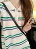 Women's Striped Summer Polo Dress - Loose Knit Bell-Sleeve Design