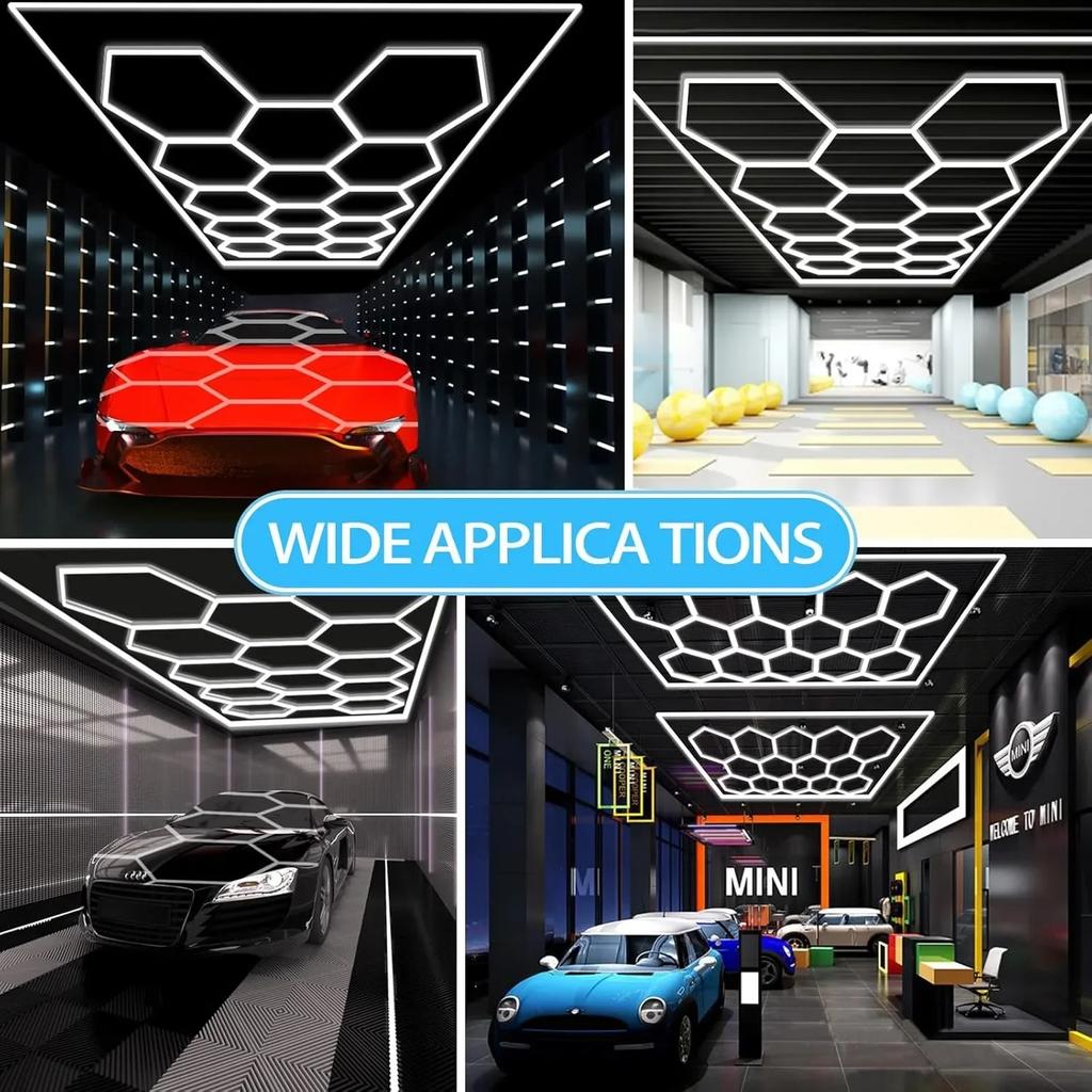110V-240V Led Ceiling Light 6500K Honeycomb Hexagon White Lights Barbershop Gym Hair Salon Garage Lights for Car Wash Decoration