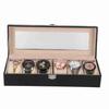 6-Slot Watch Box PU Leather Rectangular Wristwatch Display Case Organizer Gift Black