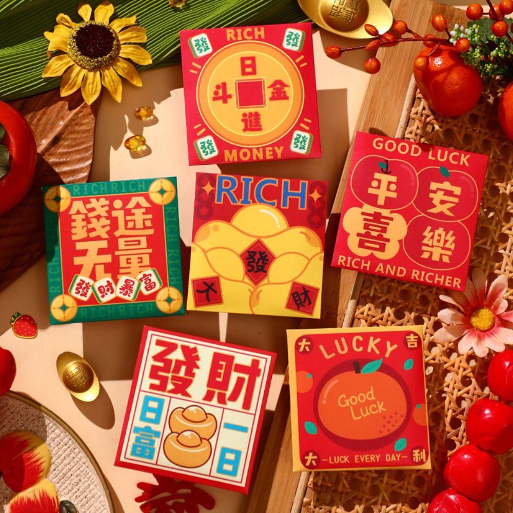 6Pcs Cartoon Lucky Money Envelopes Best Wishes New Year Money Envelope Hong Bao  Children Gift