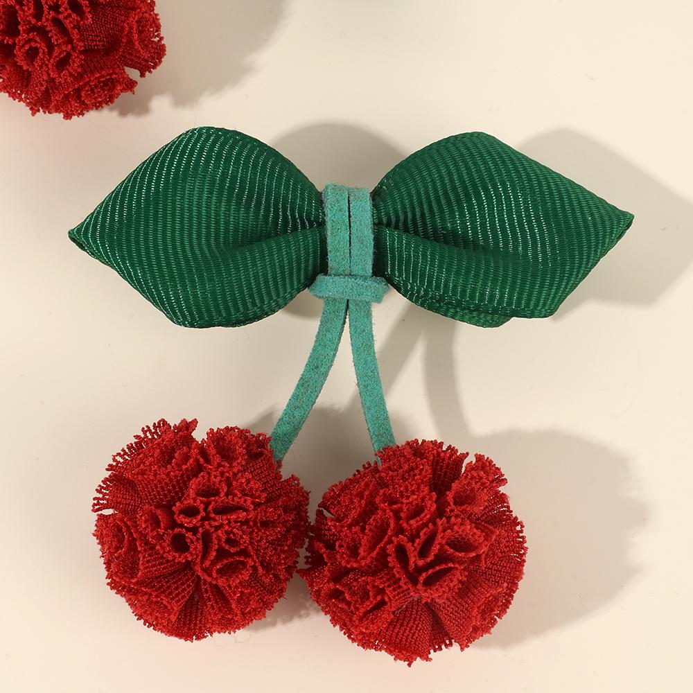 2Pcs Sweet Cherry Hair Clips Ribbon Mesh Ball Hairpin Cute Barrettes For Girls Children Kids Romantic Headdress Accessories Gift