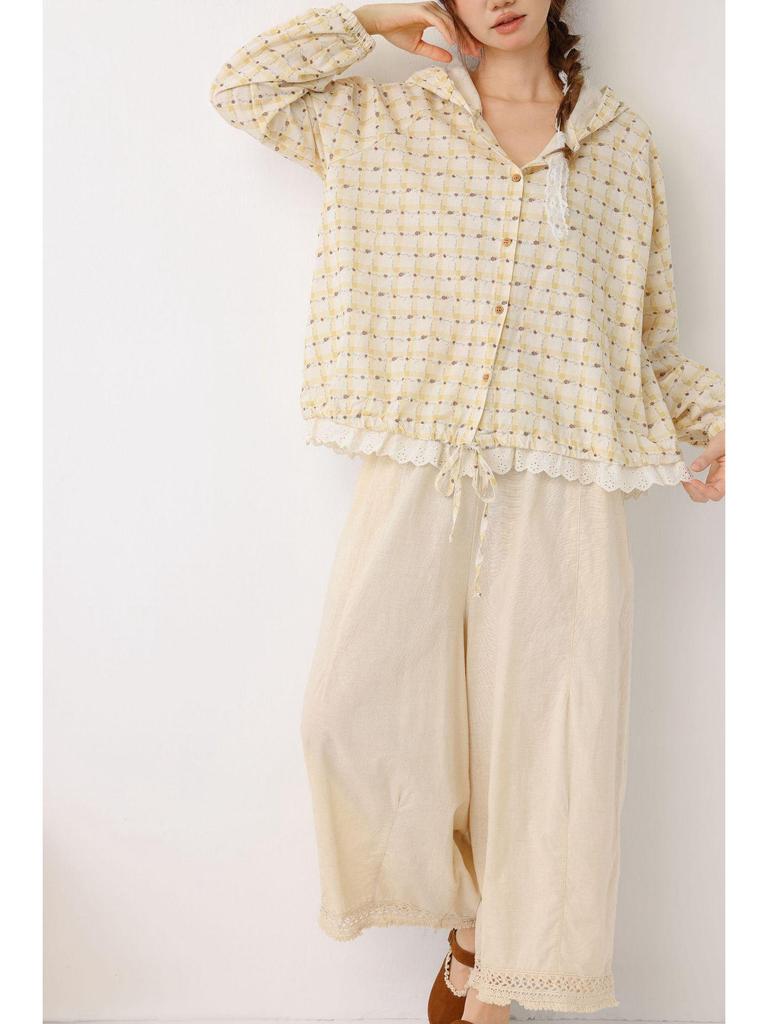 Cherry Blossom Plaid Hooded Shirt - Spring/Summer 2026 Collection