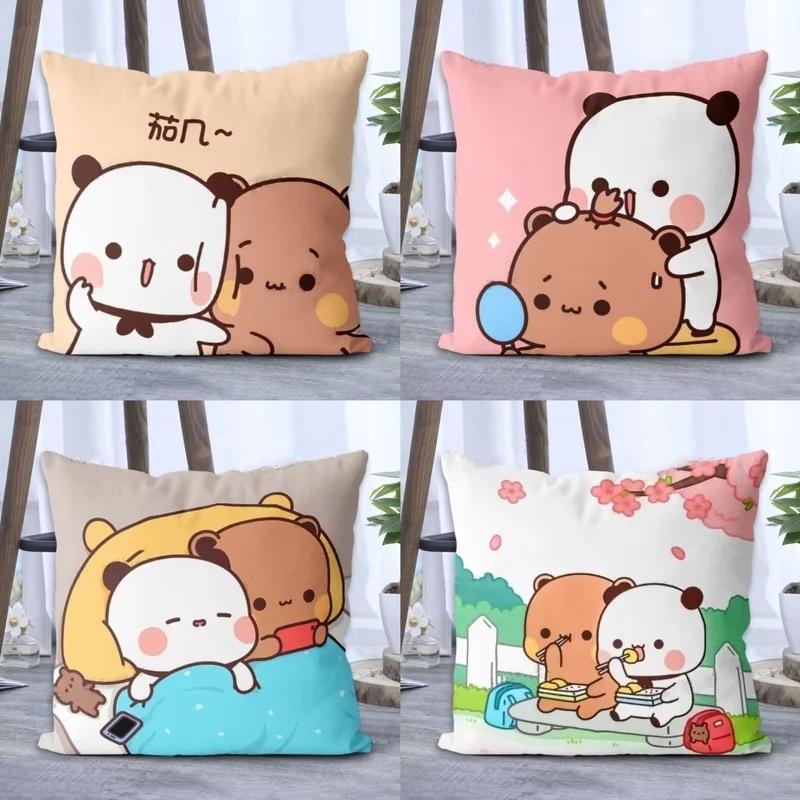Panda Bubu And Dudu Printing Throw Pillow Cartoon Square Pillow Kawaii Anime Soft Waist Sofa Cushion Throw Bedroom Pillowcase