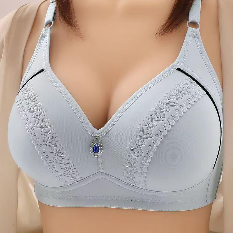Color Block Glossy Plus Size Beauty Back Adjustable Shaping Anti-Sag Wire-Free Bra