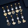 Fashion Heart Stainless Steel Belly Button Ring Shiny Zircon Dangle Navel Ring For Women Sexy Body Piercing Beach Jewelry