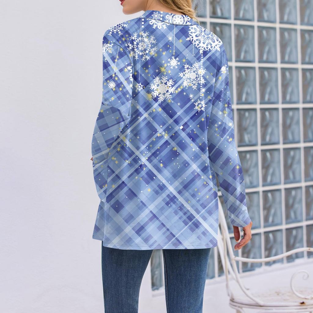 Damen Weihnachten Bedruckter Leichter Cardigan Langärmlig Lässig Locker Dünne Passform Mit Taschen Cardigan Jacke