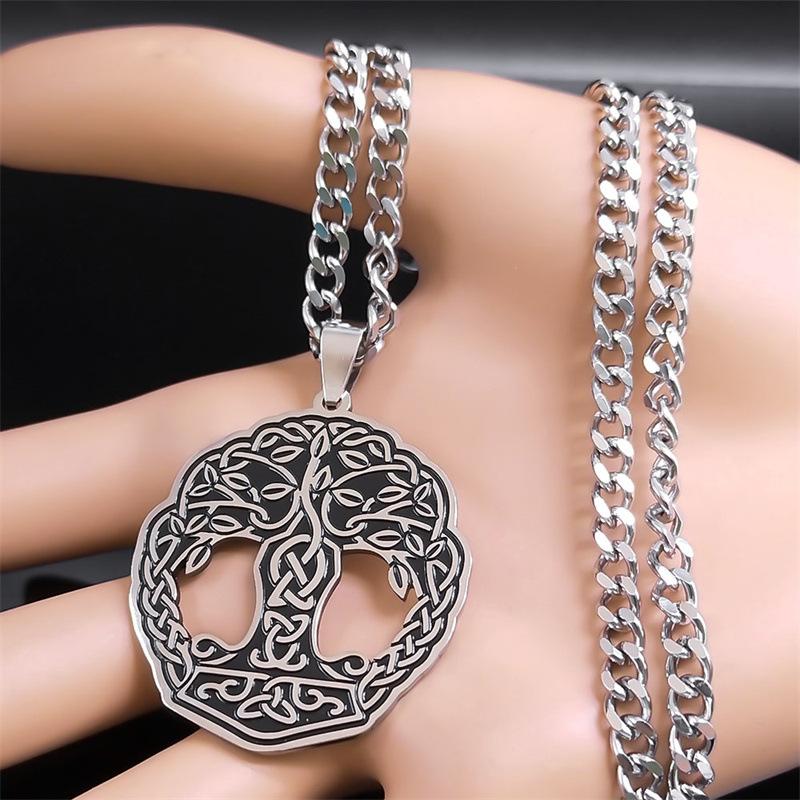 Viking Style Tree Of Life Celtic Knot Stainless Steel Necklace Antique Blackened Jewelry