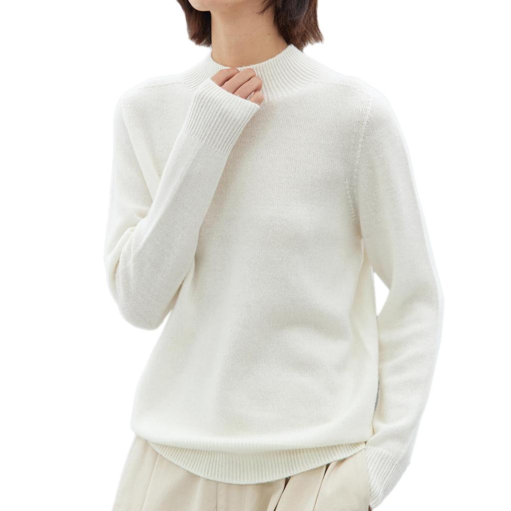 STILLWALKING Knit High Long Merino Solid Women's Sweater, Neck, Sleeve, 100% Wool, Simple, Color, Fall/Winter (JP, Alphabet, M, White)