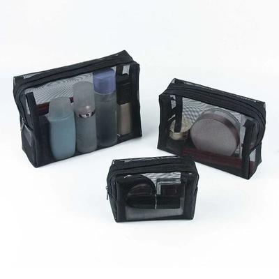 1 neceser de malla transparente con cremallera para mujer, organizador de artículos de tocador, pequeño, grande, negro, estuche de maquillaje.