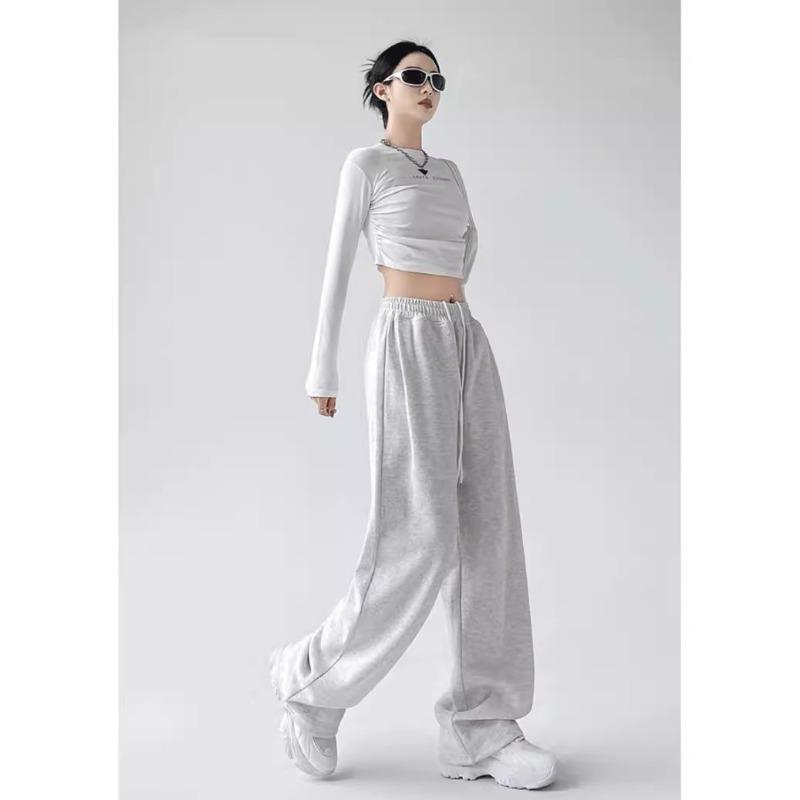 

Спортивные штаны женские, повседневные спортивные штаны с высокой талией и завязками, белые свободные широкие брюки M серый