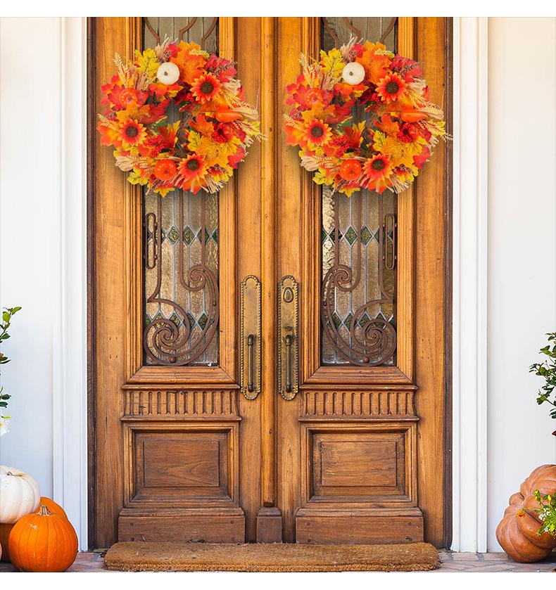 Autumn Harvest Wreath with Pumpkins & Maple Leaves