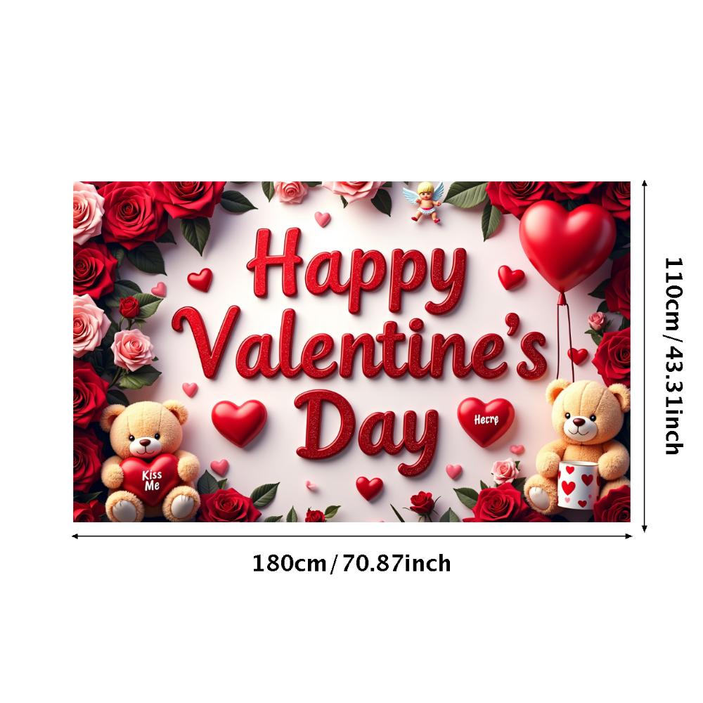Valentine's Day Banner Backdrop Romantic Decorations Heart Background Red Love Celebration Photography Prop Party Supplies