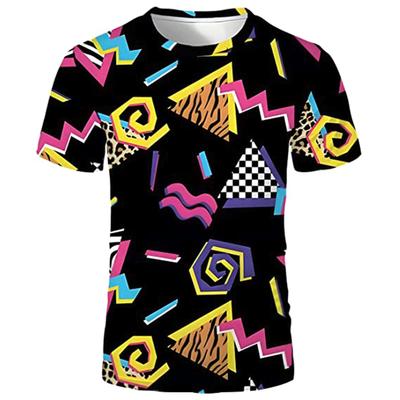 Hip Hop Kısa Kollu 3D Baskı Erkek Tişörtleri Neon Disko Parti Kostümü Oversize Tişörtler Harajuku Y2k Üst Çocuk Giyim