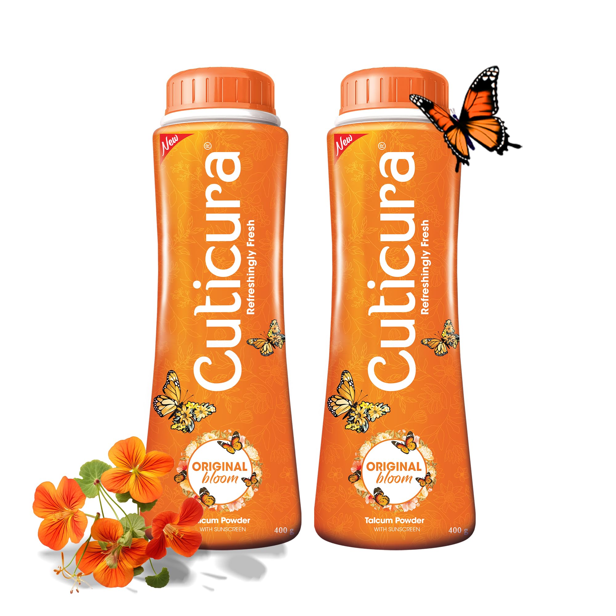 Cuticura Original Bloom Talcum Powder with Sunscreen 400g (Combo pack of 2) | Odour control | Long lasting fragrance | 100% Vegan | Cruelty-free |
