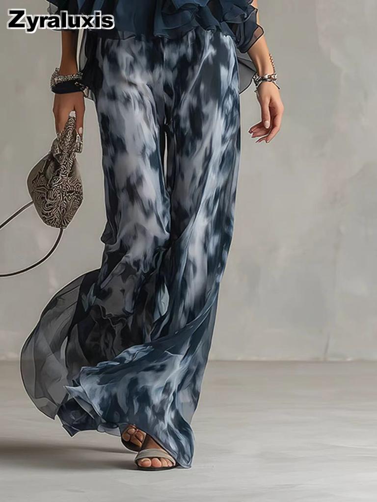 Summer New Sleeveless Vest Top & Printed Wide Leg Pants Chiffon Set