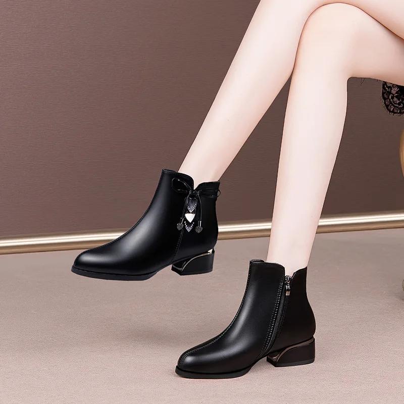 Fashion 2024 Spring and Autumn New Butterfly Knot Water Diamond Short Boots Round Head Comfortable and Fashionable Short Boots for Women