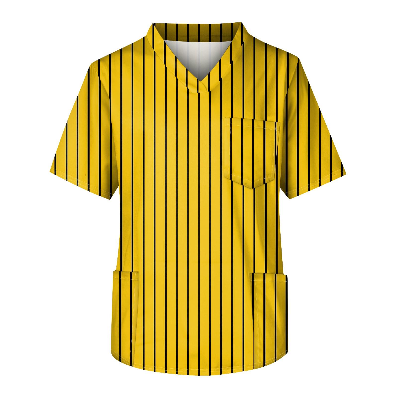 

Мужская рабочая блузка с короткими рукавами и v-образным вырезом с принтом, топ с нагрудным карманом XL жёлтый