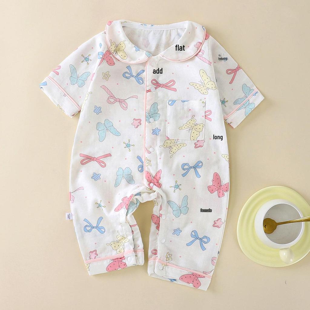 Korean Style Doll Collar Baby Romper - Spring Front Button Baby Girl Crawling Suit