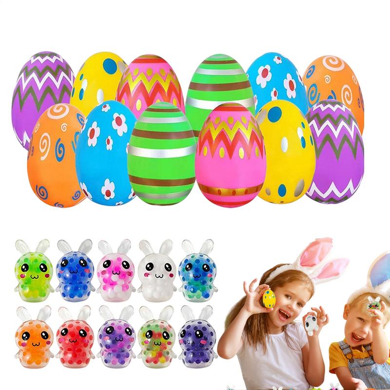 12pcs Easter Eggs With Bunny Squeeze Balls Easter Basket Eggs Decors With Squeeze Bunny Filled Eggs Toys Children Gifts