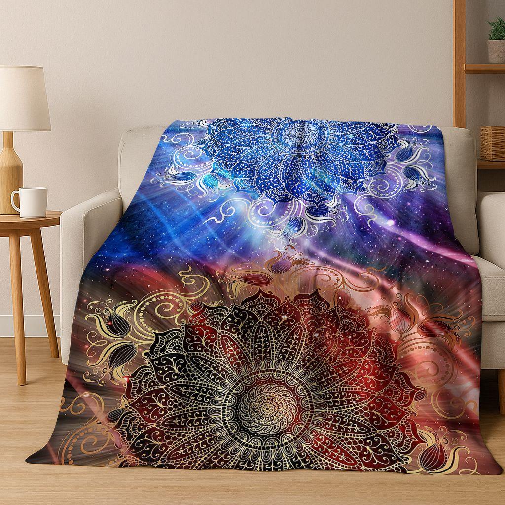 Rainbow Mandala Flower Chakras Yoga Bohemia Art Flannel Blanket,Cozy Soft Throw Blanket for Home Bedroom Bed Sofa Cover Kid Gift