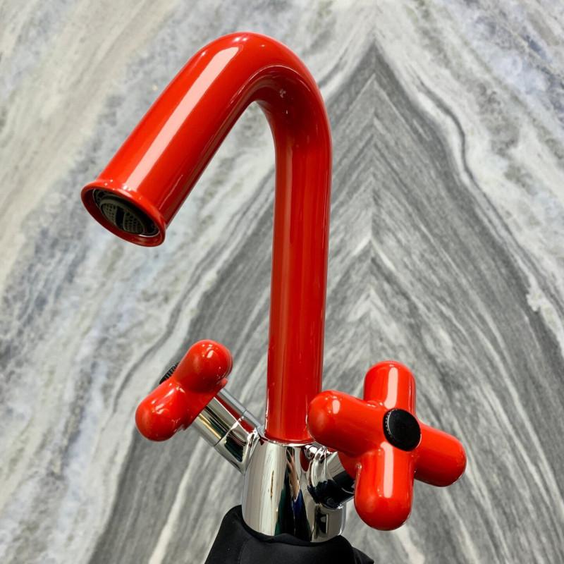 Fashion Lovely Bathroom Basin Faucet 8 inch Widespread Lavatory Mixer Tap Brass Red Green Cross Handle hot and cold Sink Mixer