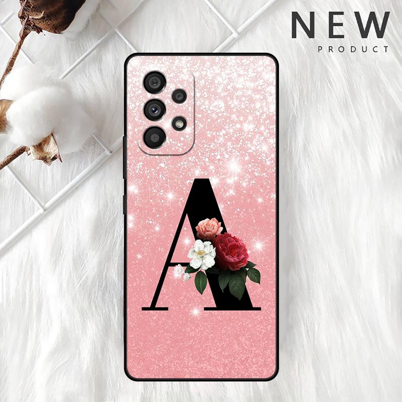 Letter A B C Flowers Pink Case For Samsung Galaxy A54 A52 A14 5G A53 A12 A13 A71 A23 A34 A33 A21s Phone Cover