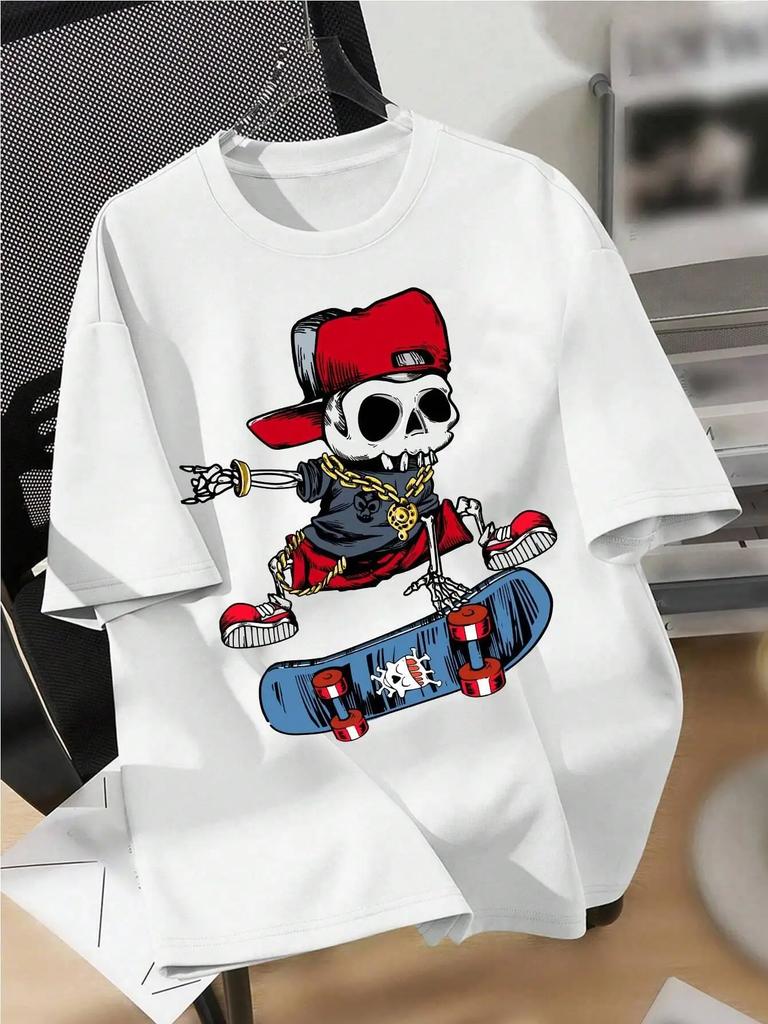Skull Riding Skateboard Printed Women T-Shirt Creativity Casual Tee Shirts Street Hip Hop Short Sleeve Basic All-Match Tshirts