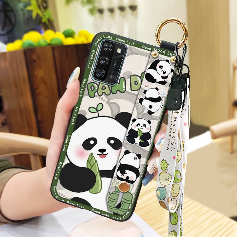 Back Cover Lanyard Phone Case For Blackview A100 Anti-knock Durable Anti-dust Phone Holder Panda Kickstand Soft case