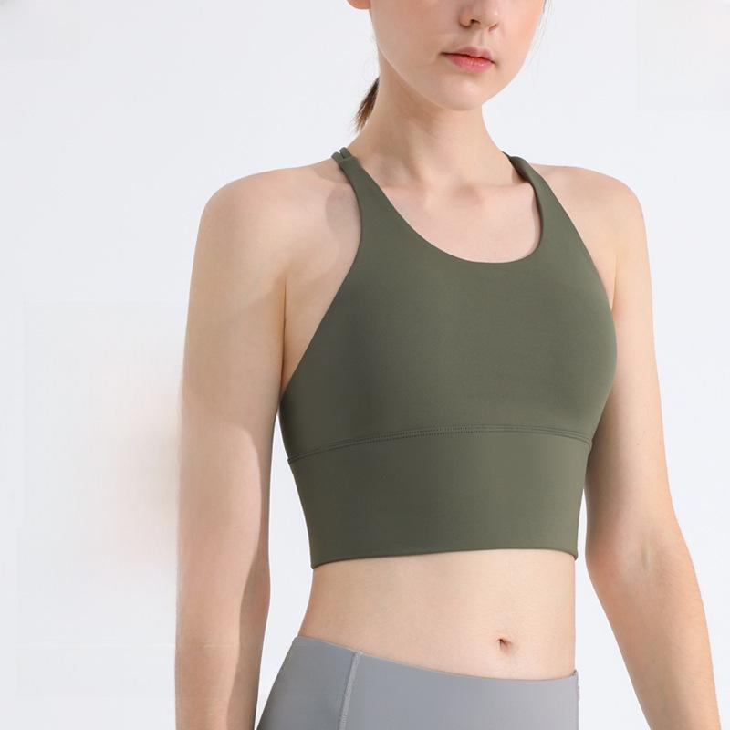 Women's High-Impact Spaghetti Strap Sports Bra - Shockproof Halter Neck, Gathered Back Yoga Vest