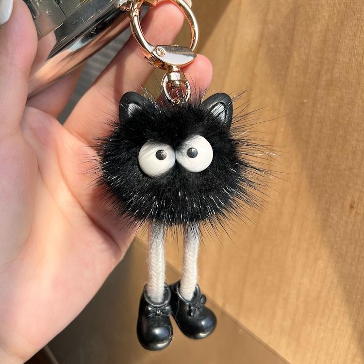 Cute Real Mink Hair Ball Small Coal Ball Car Keychain Pendant Plush Doll Doll Book Bag Pendant Gift