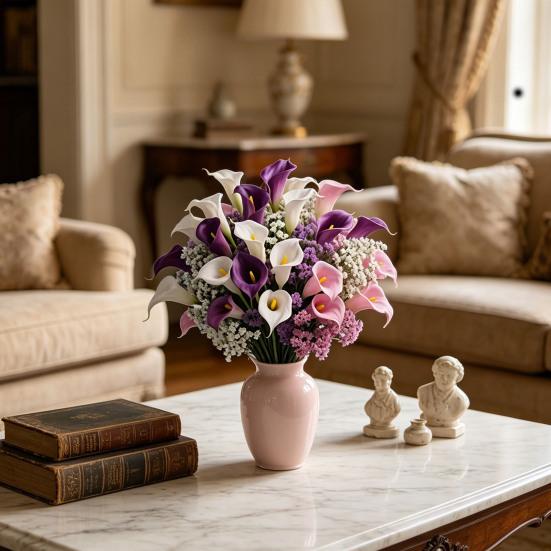 Calla Lily Artificial Flower Bouquet Mixed Calla Lily Baby's Breath Tulip