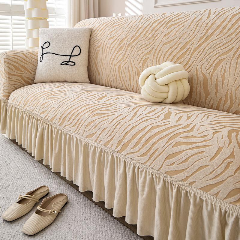 Polar Fleece Skirted Sofa Cover New Four Person Protective Cover Universal Anti Cat Scratch Elastic Sofa Cover