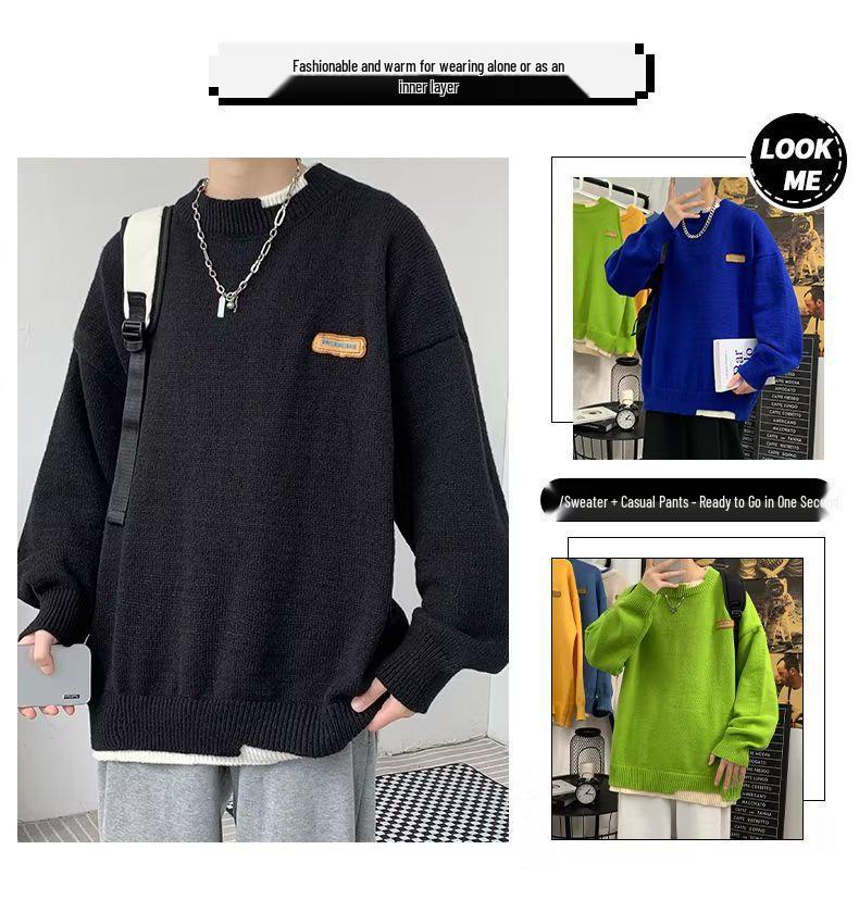 Men's Trendy Loose Knit Sweater - Warm Autumn/Winter Round Neck Pullover Cardigan