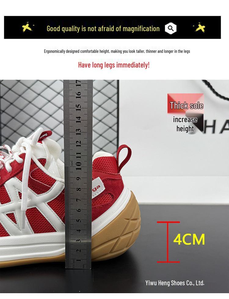 2025 Spring/Autumn Forrest Gump Lightweight Versatile Red Women's Trainer Shoes with Thick Soles