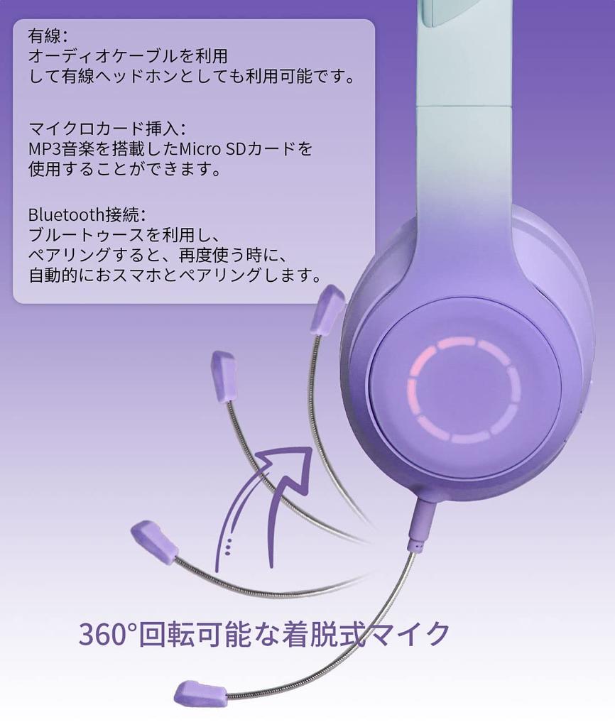 GHDVOP Bluetooth Cat Ear Wireless Wired and with Rainbow Color Japanese Instruction Manual Adjustable Wired and Perfect Gift for and New and Language