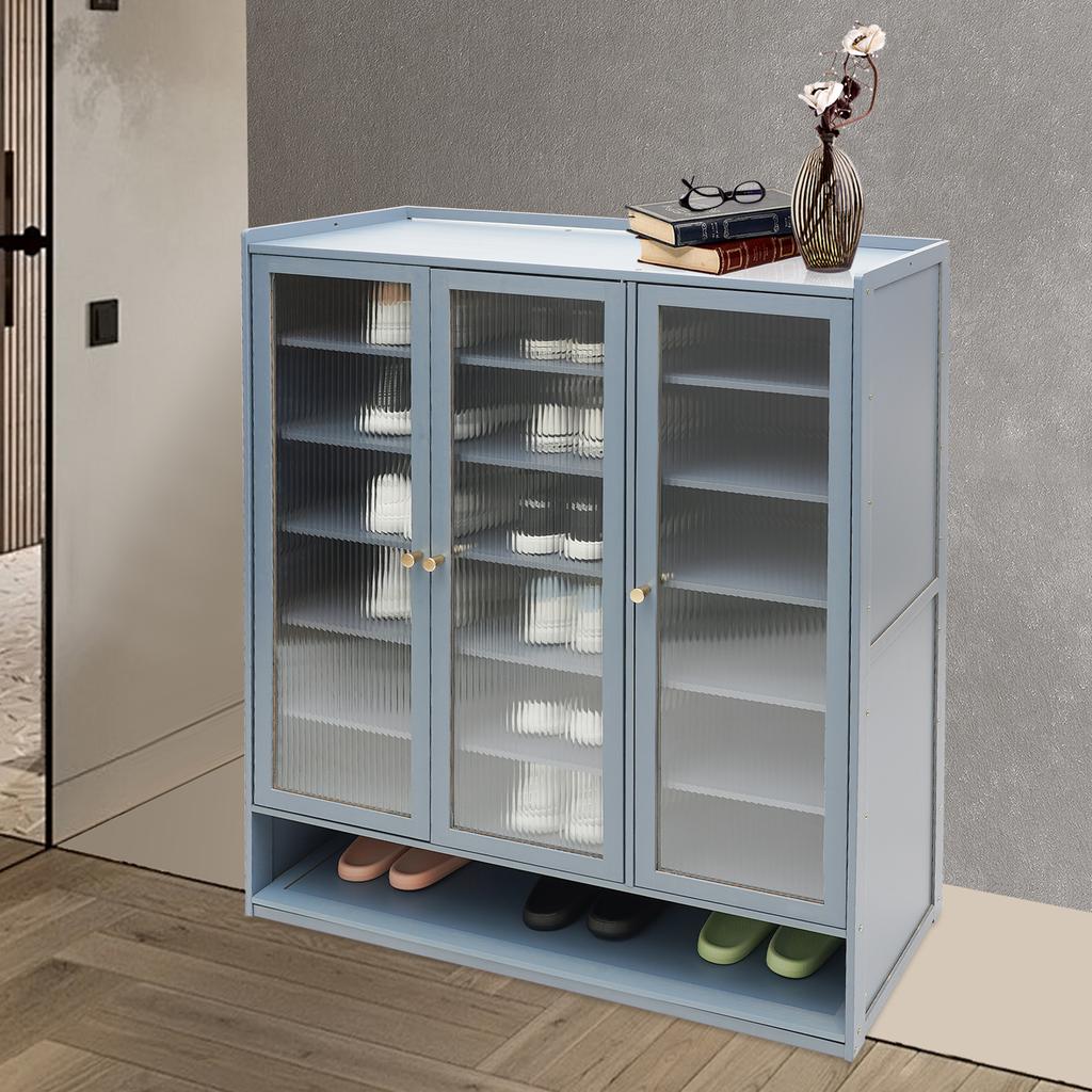 3-door 8-story Fog Blue Shoe Cabinet, Storage Cabinet Suitable for Corridors, Cloakrooms & Living Rooms, Display Storage Holder