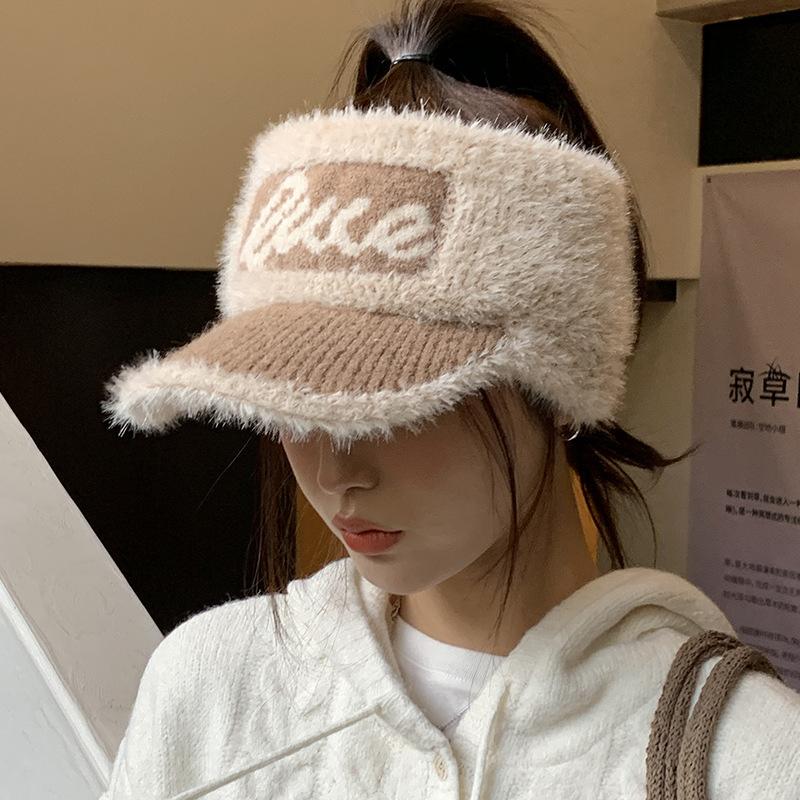 Plush Cold-proof Ear-protecting Open-top Hat for Warm Cycling Autumn and Winter Ponytail Baseball Cap New Thickened Knitted Cap