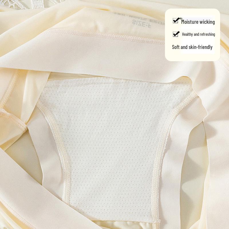 Japanese Seamless Ice Silk Lace Panties - Breathable Nude Feel Mulberry Silk Briefs