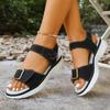 New Large-sized Thick-soled Casual Sandals with One Strap and Velcro Fastening - Women's Shoes