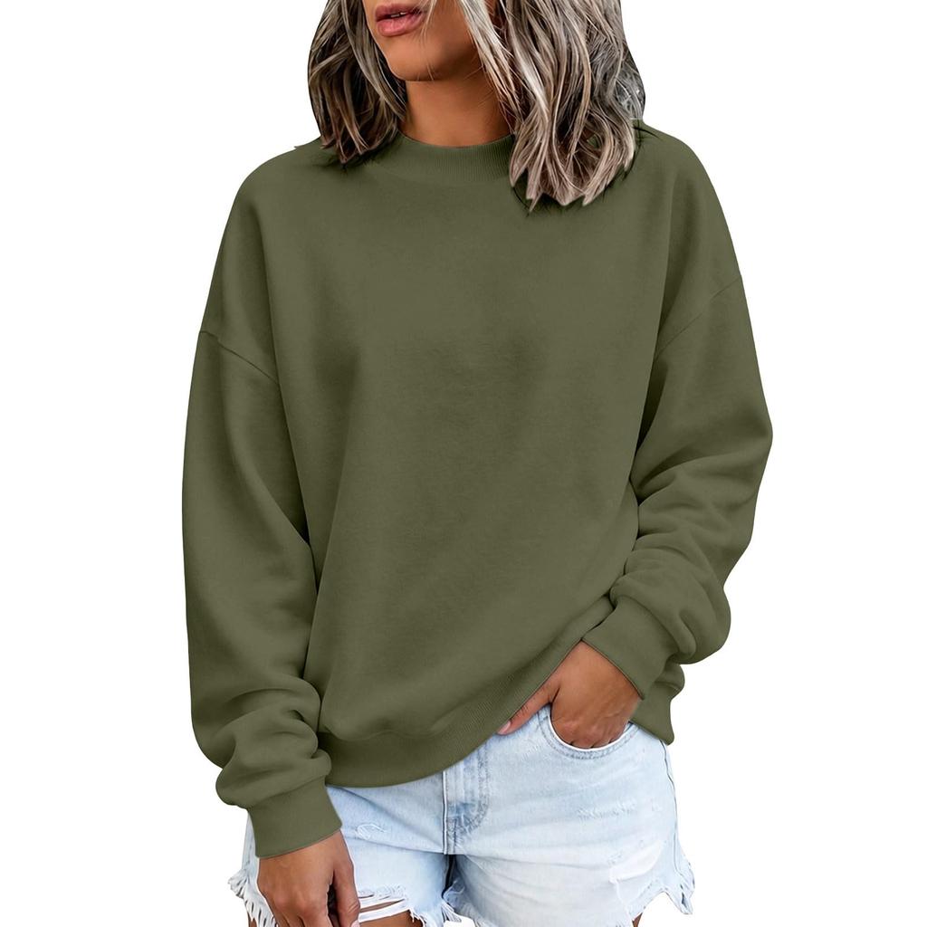 Women's Long Sleeve Color Round Neck Loose Fit Sweatshirt Soft Comfortable Casual Pullover for Everyday Wear