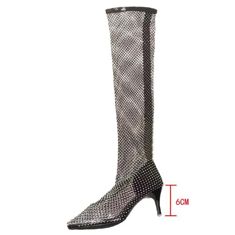 

Net Red Over Knee Boots Summer Sexy Nightclub High Heel Pointed Mesh Hollowed Out Women s Shoes Diamond Mesh Boots 34